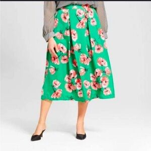 Target Green Floral Tulip Printed Midi Skirt